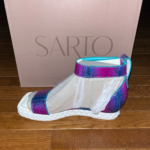 Franco Sarto Tiana Leather Ankle Strap Sandals Fuchsia & Blue Women’s Size 7 - Picture 5 of 11